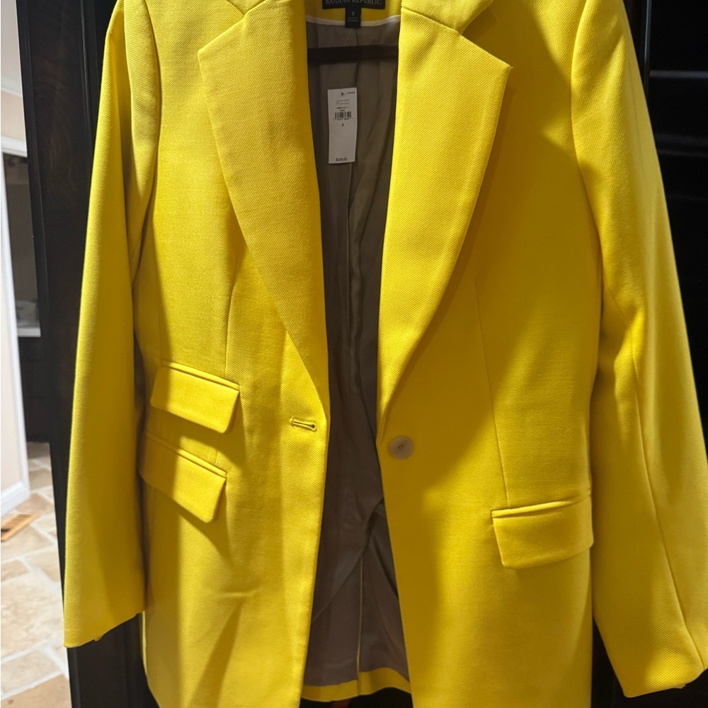 Banana Republic Long Wool Sculpt Blazer Yellow Size 8 NWT - Picture 13 of 13